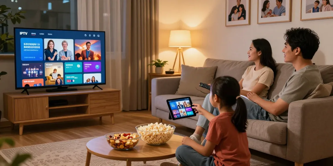 Aproveitando o melhor do entretenimento com bestbraziliptv, família relaxando em casa assistindo TV juntos.